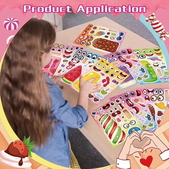24 sheets ice cream stickers for kids classroom, make your own ice cream sticker, summer stickers birthday party favor, summer craft teacher reward