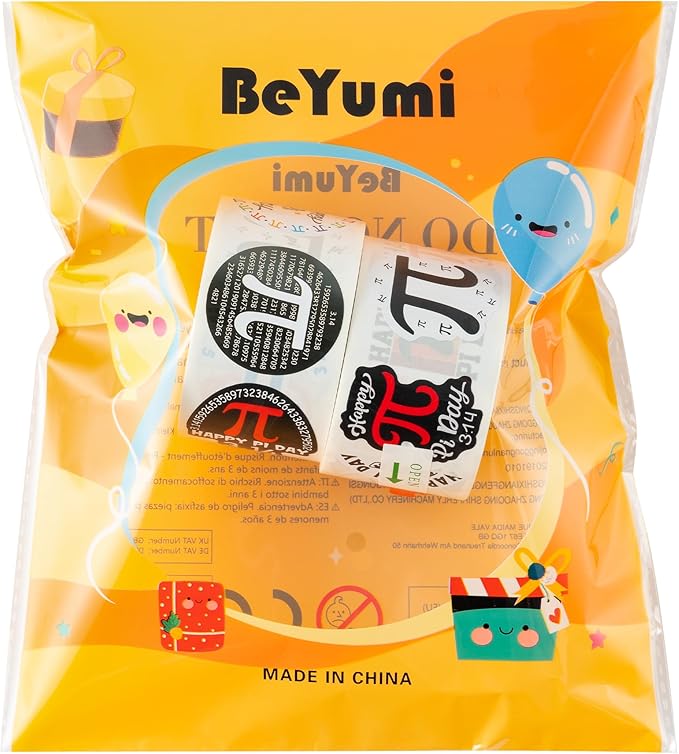 beyumi 1000pcs pi day math themed stickers in 2 rolls π day stickers waterproof vinyl decals decoration for laptop bottle scrapbooking envelopes math party supplies gift classroom decor for kids teens