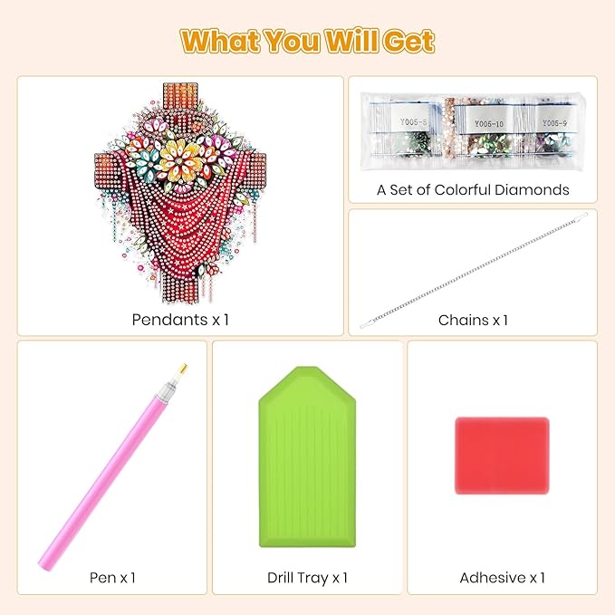 MOGTAA Easter Cross Diamond Art Hanging Kits for Adults Beginners, Flowers Diamond Art Suncatchers, 5D Special Shape Diamond Painting Window Pendant Kit for Home Garden Wall Decor