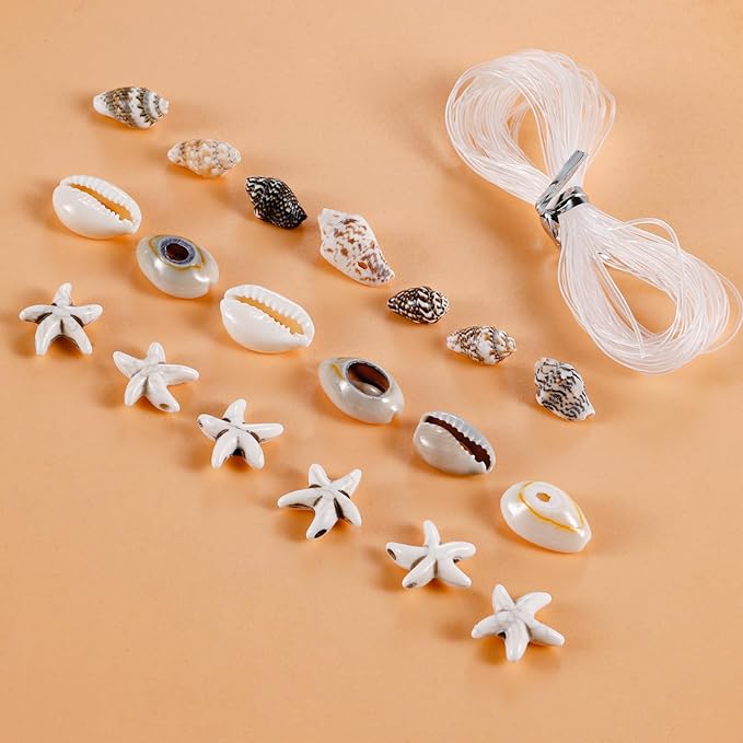 PPCLION 300pcs Shell Beads Starfish Bracelet Making Kit Bracelet and Heart Beads Elastic Threads for Jewelry Necklace Making