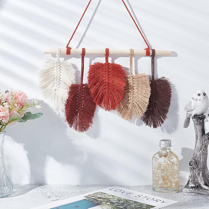 FREEBLOSS 2 Set DIY Macrame Leaf Wall Hanging Kit Macrame Feather Wall Art 10 Colors Cotton Cords 30cm Macrame Kit with Instruction Macrame Wall Tapestry for Bedroom Birthday Gift