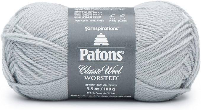 Patons Classic Wool Cool Gray Yarn - 5 Pack of 3.5oz/100g - Wool - 4 Medium - 210 Yards - Knitting/Crochet