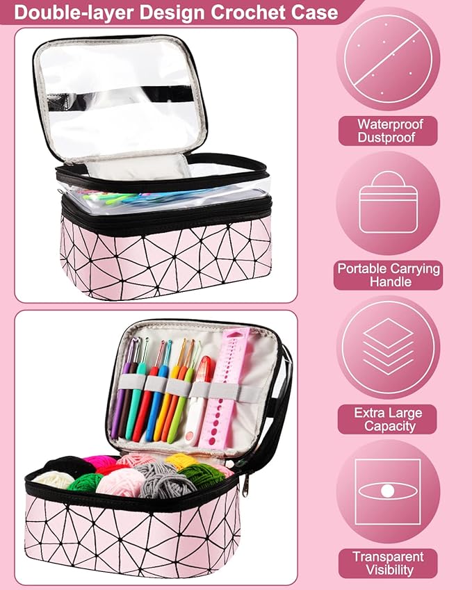 coopay crochet kit for beginner adult, 16 colors yarn crochet animal kit with instructions, portable crochet starter kit double-layer crochet beginners set full knitting crochet accessories