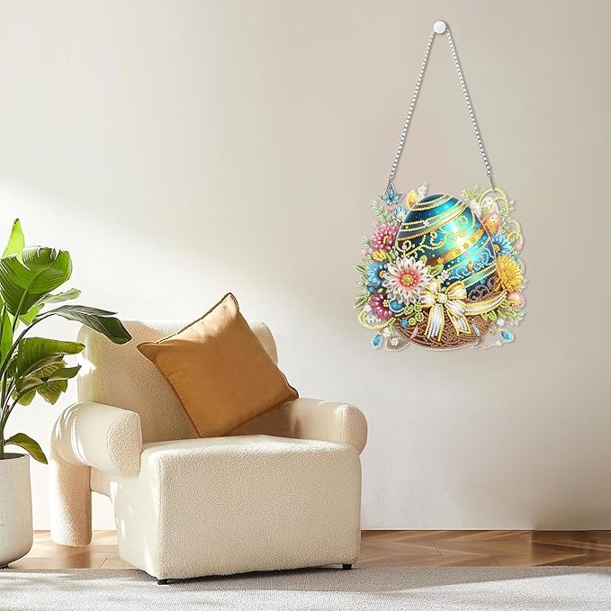 BAWKENTON Easter Egg Hanging Diamonds Art kit for Adult, DIY Diamonds Painting Art Kit, 8.66x8.43 inch Acrylic Diamonds Painting Board Kit Ornament, Special Crystal Diamond Hanging Ornament