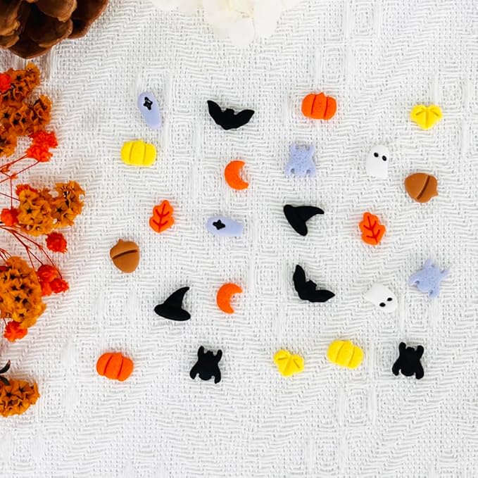 Xaekicr Halloween Polymer Clay Cutters Set - 10Pcs Clay Cutters for Polymer Clay Jewelry, Small Size Clay Tools for Earrings DIY, Fall Pumpkin Bat Witch Hat Molds