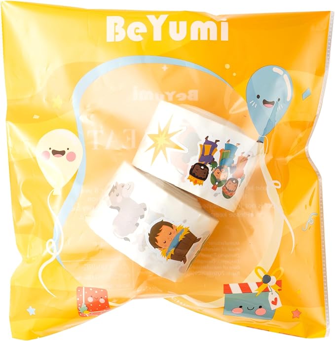 beyumi christmas nativity scene sticker - 1000pcs christmas religious stickers in 2 rolls waterproof vinyl xmas christian stickers jesus characters sheep donkey camel decals party laptop bottle decor