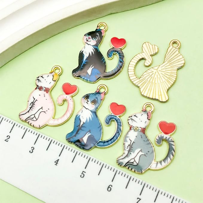 24pcs alloy enamel printed cat series Pendant Jewelry Making DIY Keychain Earrings Pendant Various Design Charms for Jewelry Making Bracelets Necklace (SN941)