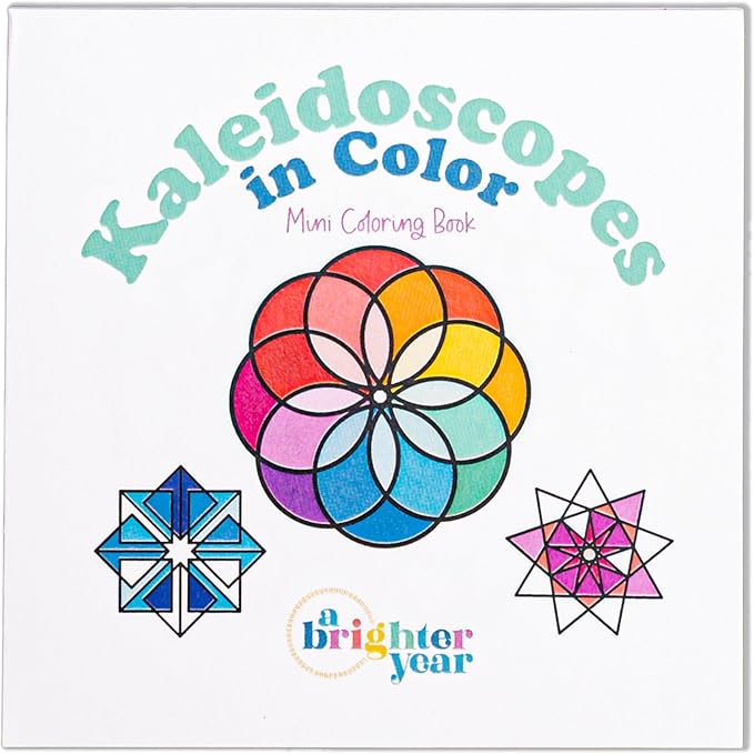 A Brighter Year The Original Adult Mini Coloring Book – Kaleidoscopes Edition - 3” x 3” Pocket Size, 50 Pages, Lay Flat Binding, Thick Paper, No Bleeding - Stress & Anxiety Relief