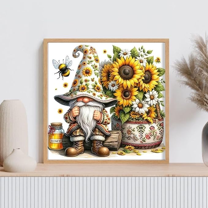 GEEHEIY Gnome Diamond Art Kits for Adults, 5D Gnome Diamond Painting Kits for Beginner, DIY Sunflower Gem Art Dots for Adults, Perfect for Home Wall Decor 14x14 Inch