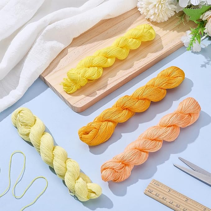 FREEBLOSS 4 Pcs Sashiko Thread Sashiko Skein 100M * 4 Colors Pure Cotton Embroidery Thread Japanese Sewing Threads Quilting and Embroidery Kit Supplies, Yellow and Orange