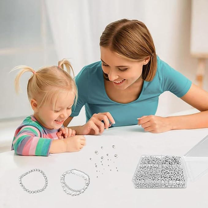 1680pcs Silver Round Spacer Beads 3/4/6/8mm 4 Size Smooth Ball Beads for Jewelry Making Metal Circle Bead for Bracelet Necklace Earring Making Supply