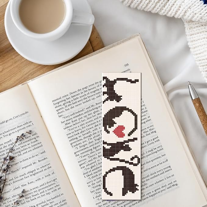 FREEBLOSS 6 Set Cross Stitch Bookmark Kit Stamped Cross Stitch Kit Black Cat Embroidery Set with Instruction for Adults 8''*2.4''