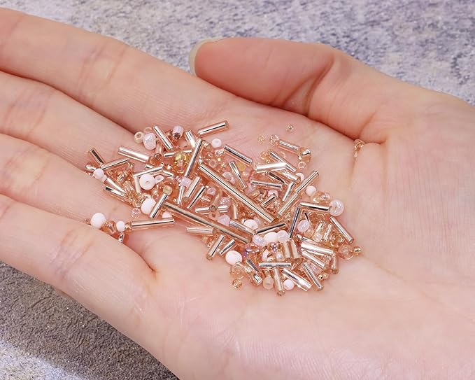 Mixed Craft Beads 1000Pcs/20g Glass Seed Tube Bead Bugle Bead 1.5-4.5mm Small Loose Spacer Beads for DIY Bracelets Necklace Earring Jewelry Making (Champagne)