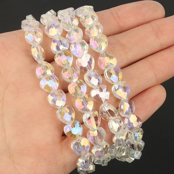 70pcs 8mm Valentine's Day AB White Faceted Heart Beads for Jewelry Making Crystal Glass Beads for Bracelets Necklace Crafts, Friendship Bracelet Kit, Love Gifts