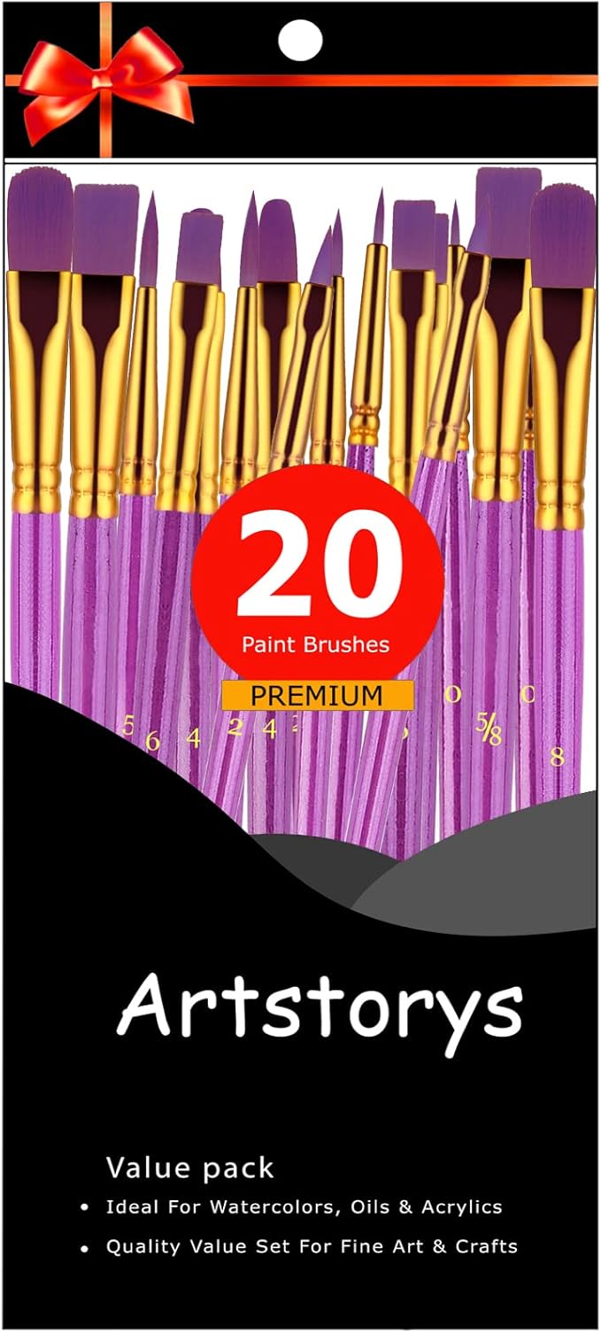Paint Brushes Set, 20 Pcs Paint Brushes for Acrylic Painting, Oil Watercolor Acrylic Paint Brush, Artist Paintbrushes for Body Face Rock Canvas, Adult Drawing Arts Crafts Supplies, Purple