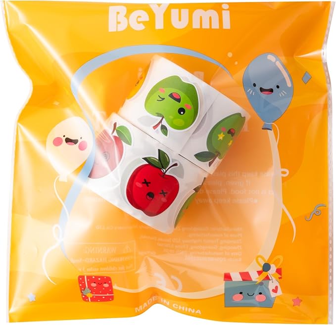 beyumi apple reward roll stickers - 1000pcs back to school apple stickers in 2 rolls first day of school adhesive decals with assorted expressions classroom office bottle notebook decor for kids
