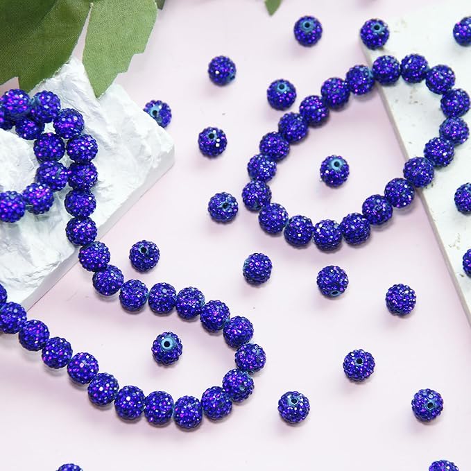 100 Pcs 10mm Rhinestone Beads for Jewelry Making, Dark Blue Shiny Round Shamballa Disco Baseball Necklace Beads Sparkle Crystal Clay Pave Rhinestones Bead for DIY Bracelet Earring Making Supplies