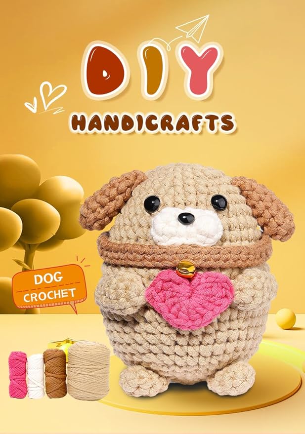 SwiftGo Crochet Kit for Beginners, Dog Crochet Animal Kits with Step-by-Step Video Tutorials, Beginner Amigurumi Crochet Starter Kit for Adults Kids, Holiday Birthday Gift