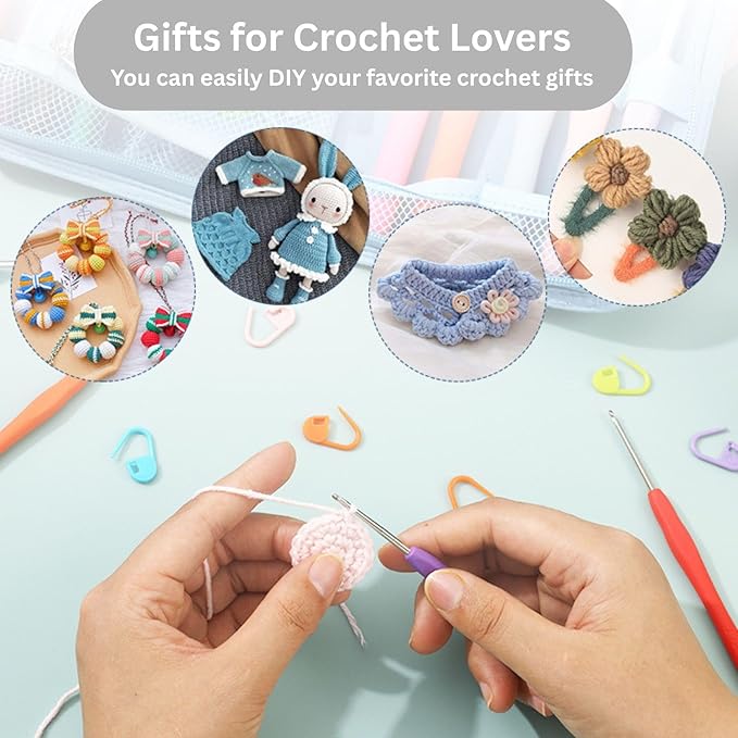 blingcute 50-piece ergonomic crochet kit (0.6mm-8.0mm), pain-free hooks for arthritis hands, portable aluminum needles set with pink travel organizer, best gift for beginners & lace projects