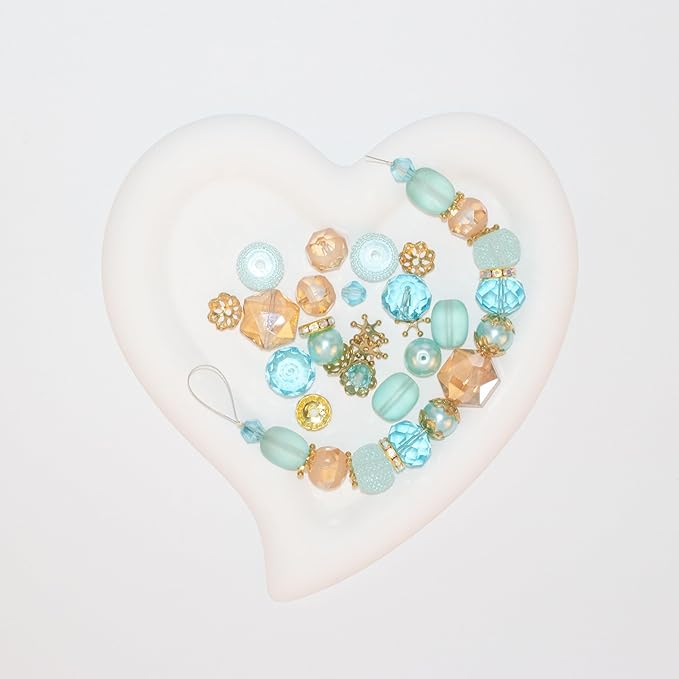 Glass Beads for Bracelets Jewelry Making Adults Keychains Bead Strand Large Unique Crystal Assortment for Craft Rondelle Faceted Flat Crackle Sparkly Bling Cute Pretty Beading Kit (Aqua)
