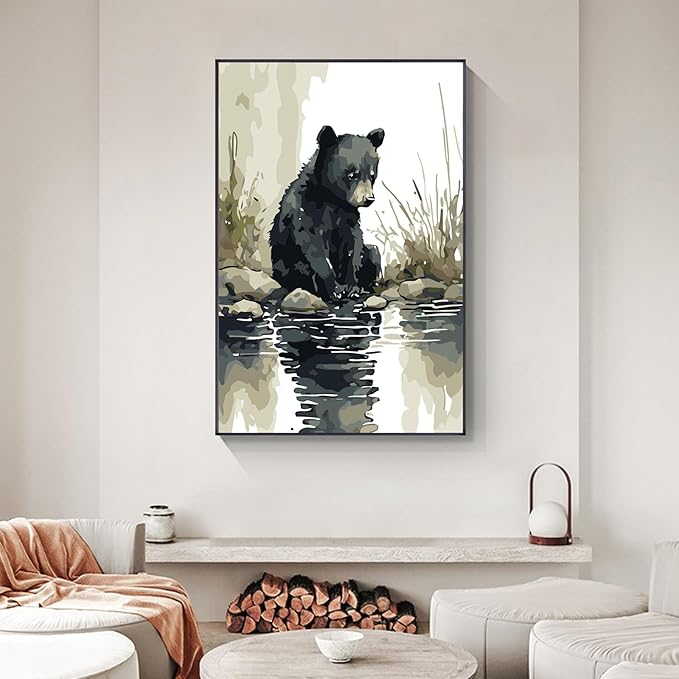 Yezavesu Framed Paint by Numbers Kit for Adults Beginner & Kids Ages 8-12, Bear Paint by Numbers with Frame, DIY Watercolor Number Painting for Adults Bear for Home Wall Decor Gift 8X 12 inch