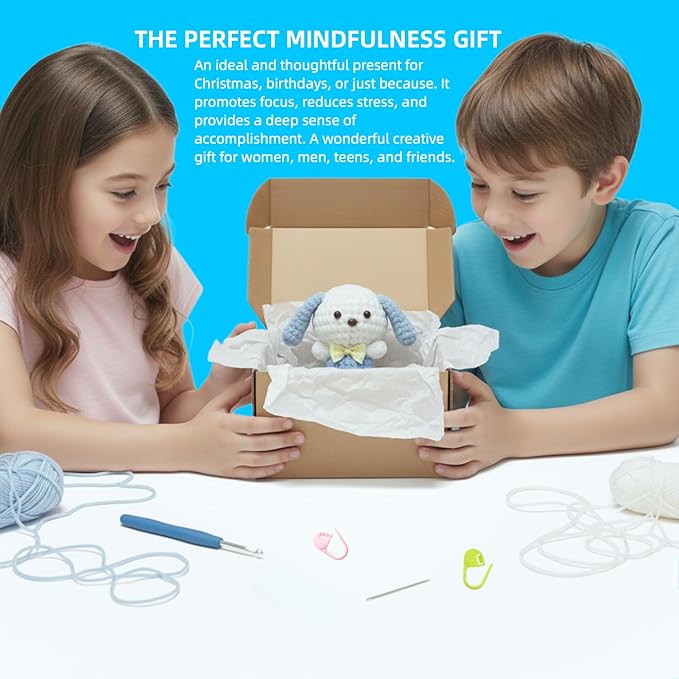 BUNUKY Crochet Kit for Beginners Adults - Complete DIY Amigurumi Puppy Dog Starter Set with Video Tutorial | Easy Learn to Crochet Kit with All Supplies | Craft Gift for Women Teens Girls