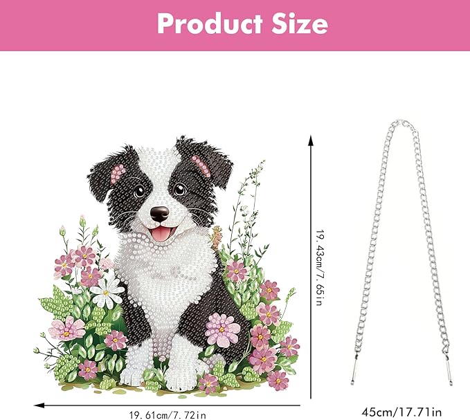 Miwixy Dog Hanging Diamond Art Kits for Adults,Black White Flowers Special Shaped Crystal Diamond Painting Ornament Kit DIY Double-Sided Pattern Window Pendant Gem Art Kit for Home Wall Decor