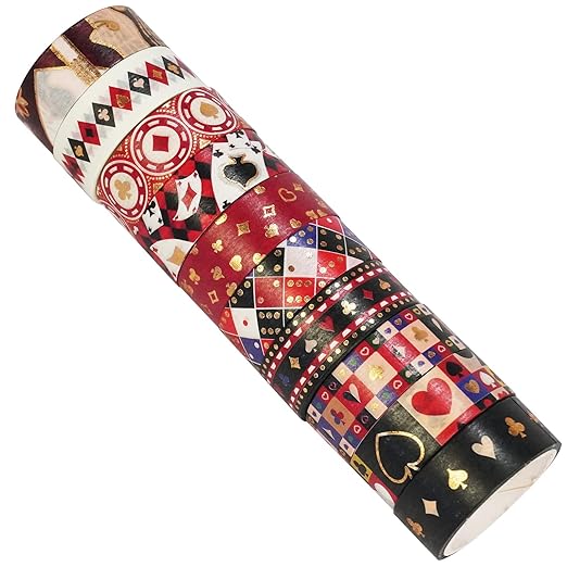 Poker Washi Tape Set 10 Rolls Playing Cards Patterns Gold Decorative Tapes for Journals, Planners, Scrapbooking, Gift Wrapping, DIY Crafts (Poker)