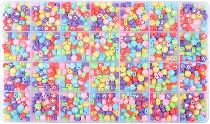 L'EclatDina 1000+ PCS Letter Beads, Alphabet Beads for Bracelets, Round Number & Heart, 5m Elastic String Jewelry Making Kit, Ideal Gift for Friendship Bracelets