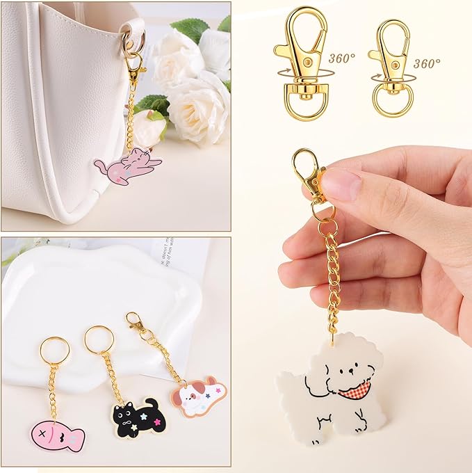 BESARME 1130PCS Keychain Making Kit Jump Rings for Jewelry DIY Key Chain Supplies with Keyrings Bulk, Metal Lobster Claw Clasp, Swivel Snap Hook, Extender Chain for Crafts Accessories(Gold)