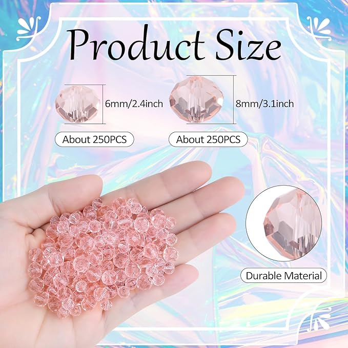 DUQGUHO Crystal Pink Beads,500 Pcs Glass Beads for Jewelry Making Loose Beads Bulk Glass Beads for Bracelets Crafts Earring 6/8mm