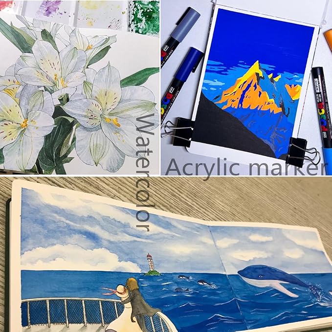 Handmade Watercolor Journal, 7.6x5.3'', 140lb/300gsm, Cold Press, 20 Sheets/40 Pages,Sketchbook,Travel Notebook, Suit for Watercolor/Pen Light Color/Gouache/Acrylic/Sketching