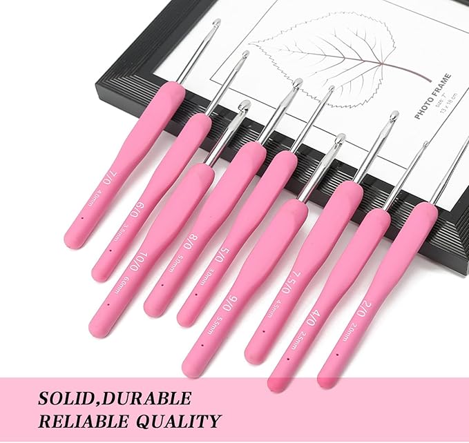 9 Size (2.0mm-6.0mm) Pink Ergonomic Crochet Hooks Set Case Crochet Needles with Soft Comfort-Grip Handles for Beginners Arthritic Seniors Hands