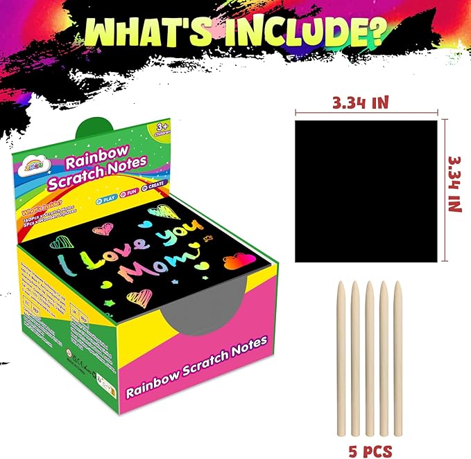 ZMLM 165 Pcs Rainbow Scratch Paper Art Notes - Easter Crafts for Kids Ages 4-8, Easter Basket Stuffers for Girls & Boys, Classroom Prizes, Student Gifts School Activity