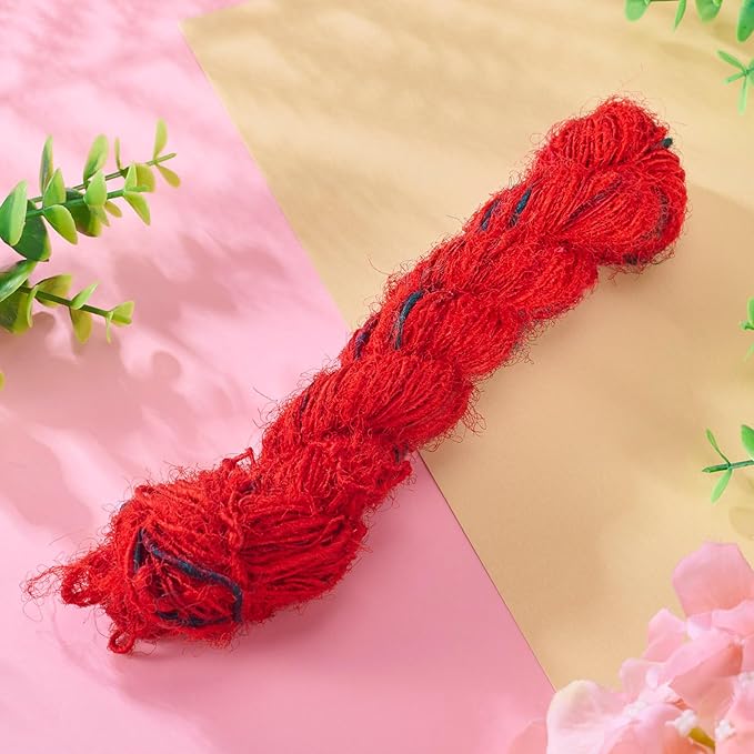 65.62 Yards Sari Silk Ribbon Yarn, Red Sari Ribbon Yarn Tassels Skeins Vintage Fabrics Crafts for Knitting Crocheting Macrame Tassels Scrapbook Craft Project Decor
