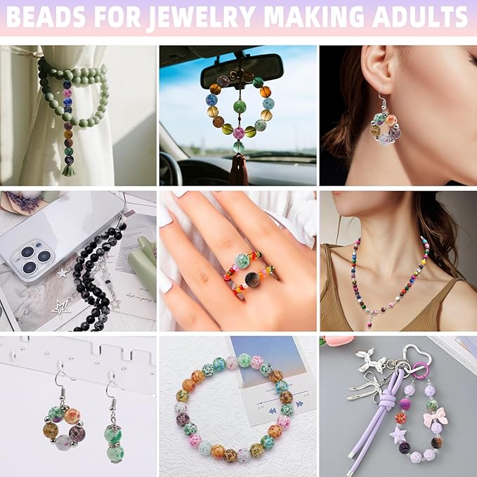 200pcs 8mm Crystal Beads for Jewelry Making Adults, 10 Colors Bracelet Beads Gypsy Polka Dot Round Glass Beads for DIY Bracelets Earrings Necklaces Crafts