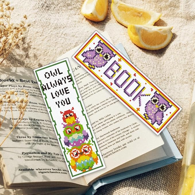 ORIGACH 6 Set Cross Stitch Bookmark Kit for Beginner Owl Pattern DIY Stamped Embroidery Bookmark Kit with 13 Colors Embroidery Floss Instructions