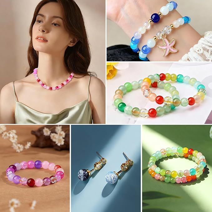 DUQGUHO Valentine's Day Beads for Jewelry Making, 8mm Red Pink White Glass Beads for Bracelet, Heart Beads Gold Bead and Sweet Heart Charms for Bracelet Necklace Crafts DIY 580PCS