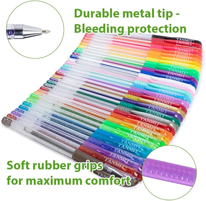 TANMIT Gel Pens, 33 Color Gel Pen Fine Point Colored Pen Set with 40% More Ink for Adult Coloring Books, Drawing, Doodling, Scrapbooks Journaling