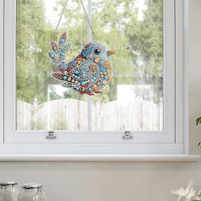 AiYuanzsh Diamond Art Hanging Kit, Decorative Bird Suncatcher Special Shaped Diamond Painting Ornament for Adults DIY 5D Crystal Diamond Art Kit Window Pendant Craft