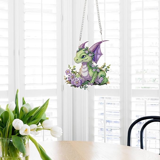 AiYuanzsh Green Dragon Diamond Painting Hanging Pendant Kit Animal Special Shaped Diamond Dots Art Acrylic Ornaments Diamond Painting Pendant for Adults Home Wall Window Decor Gift