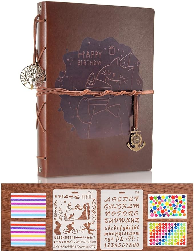 ThxMadam Leather Scrapbook Album 60 Pages Vintage Love Photo Album,11 * 8.1 Inch Scrapbook for Couples-DIY Memory Book,Birthday/Wedding Guest Book Gift for Anniversary Mother's Day