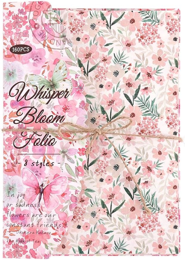 160 Sheets of Pink Flower Scrapbook Paper, journaling Scrapbook Supplies Craft Collage Paper Set, Junk Journal Bullet Journal Poster Room Decor for Card Making Decorative Gifts
