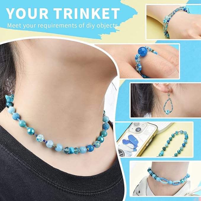 Rired 27 Assorted Craft Beads Bracelet Kit, Columbia Blue Bead Including 7 Types of Round/Glass Pony/Bicone Crystal Beads/Rondelle/Gravel and Seed Beads for Jewelry Making