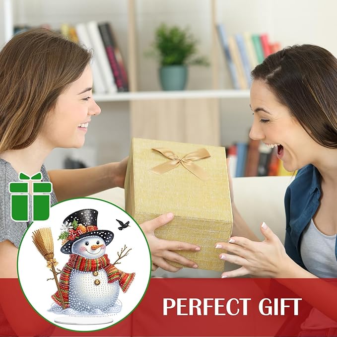 LAKEQUILL Christmas Diamond Painting Kits, Tabletop Ornament, Stand Up Diamond Art Desktop Kits for Home Office Decor, New Year Gift - Xmas Snowman