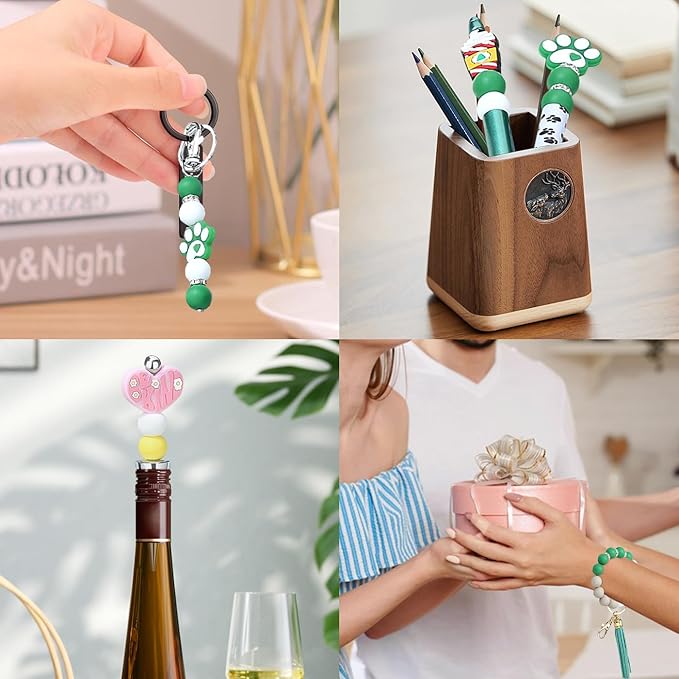 MAIBAOTA 120 Pcs Christmas Green Silicone Beads 15 mm for Keychain/Pens/Bracelet/Necklace Making Round Silicone Bulk Kits