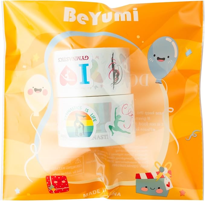 beyumi gymnastics art girl stickers - 1000pcs gymnastics stickers in 2 rolls for kids waterproof vinyl athletic art girl decals for gymnast party decor phone laptop bottle notebook luggage classroom