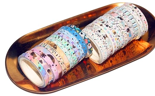 YUBBAEX 24 Rolls Skinny Washi Tape Set Gold Foil Print Decorative Tapes for Arts, DIY Crafts, Bullet Journals, Planners, Scrapbooking, Wrapping (Basic 5mm)