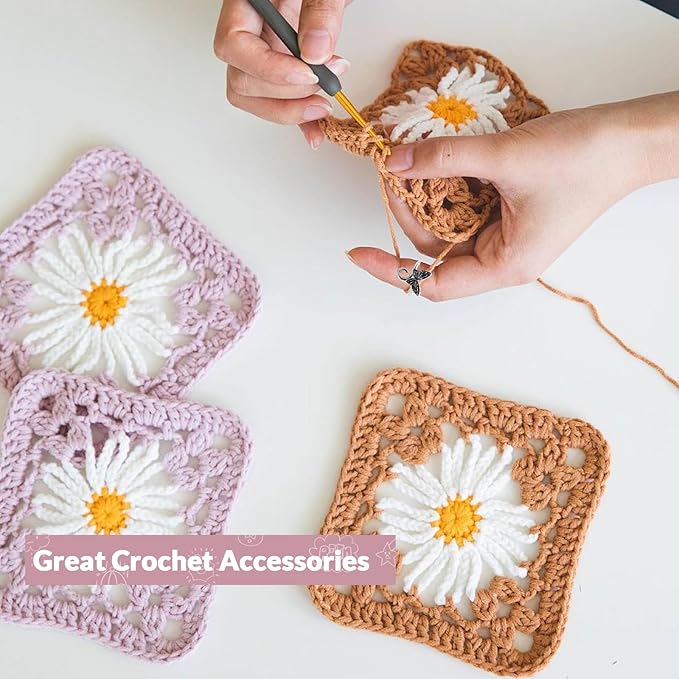 LBU 5Pcs Crochet Ring + 100Pcs Stitch Markers Adjustable Crochet Tension Rings for Finger Handmade Yarn Guide Crocheting Rings Knitting Accessories with Box Crochet Gifts for Women Mom Crocheters