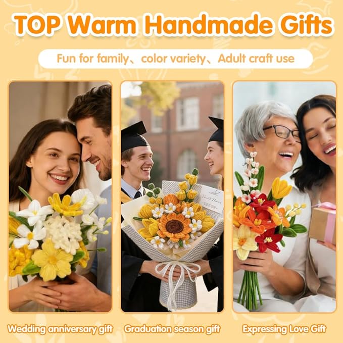 985-Pieces Sunflower Craft Kit - Golden Yellow & Orange Pipe Cleaners with Floral Supplies for DIY Sunflower, Tulip & Lily Making - Complete Flower Crafting Set